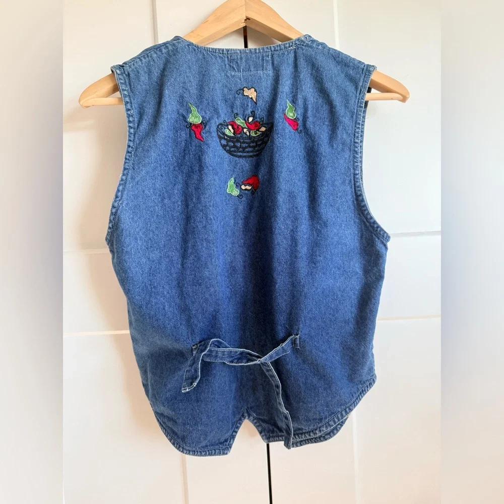 Vintage Denim Vest with Floral Embroidery - Picture 3 of 3